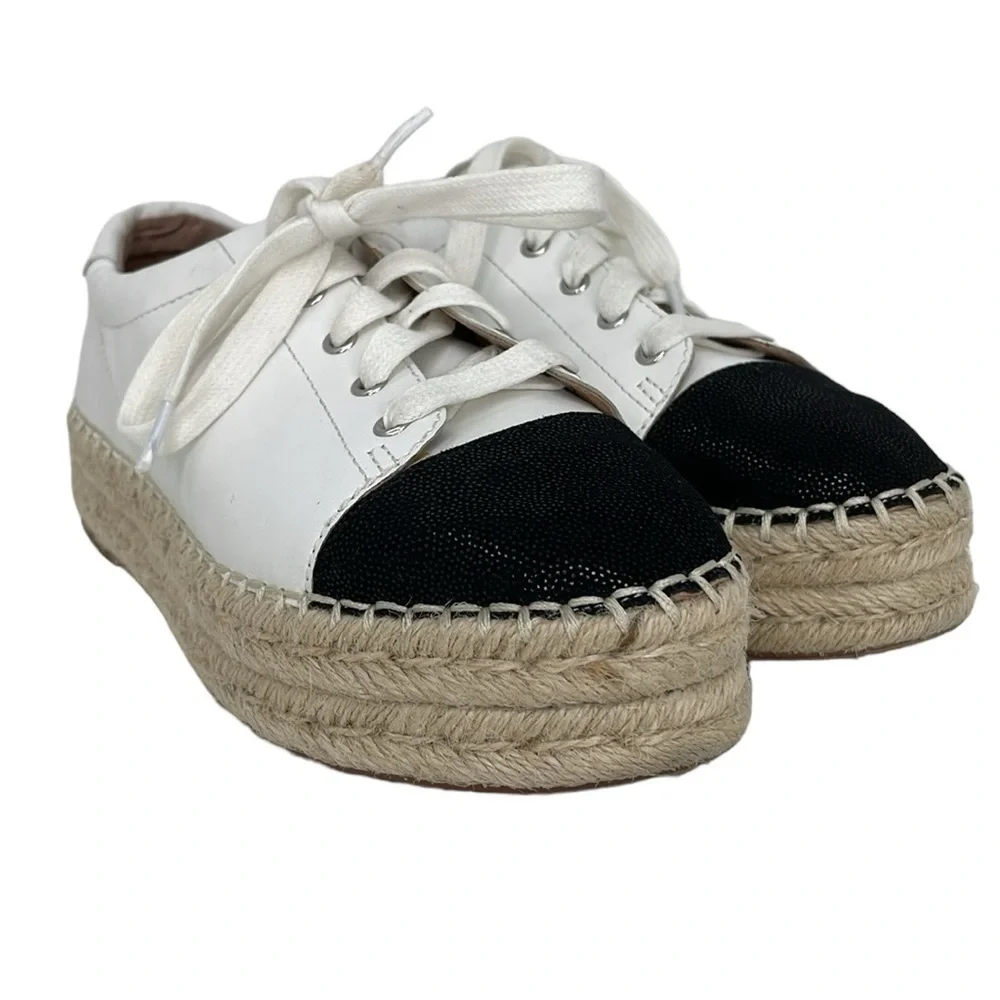 Linea Paolo Sneakers Women's 7.5 White Leather Espadrille Lace Up Shoes
